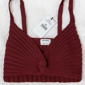Cotton On Nightfall Wide Rib Twist Cami Rich Berry XS NWT